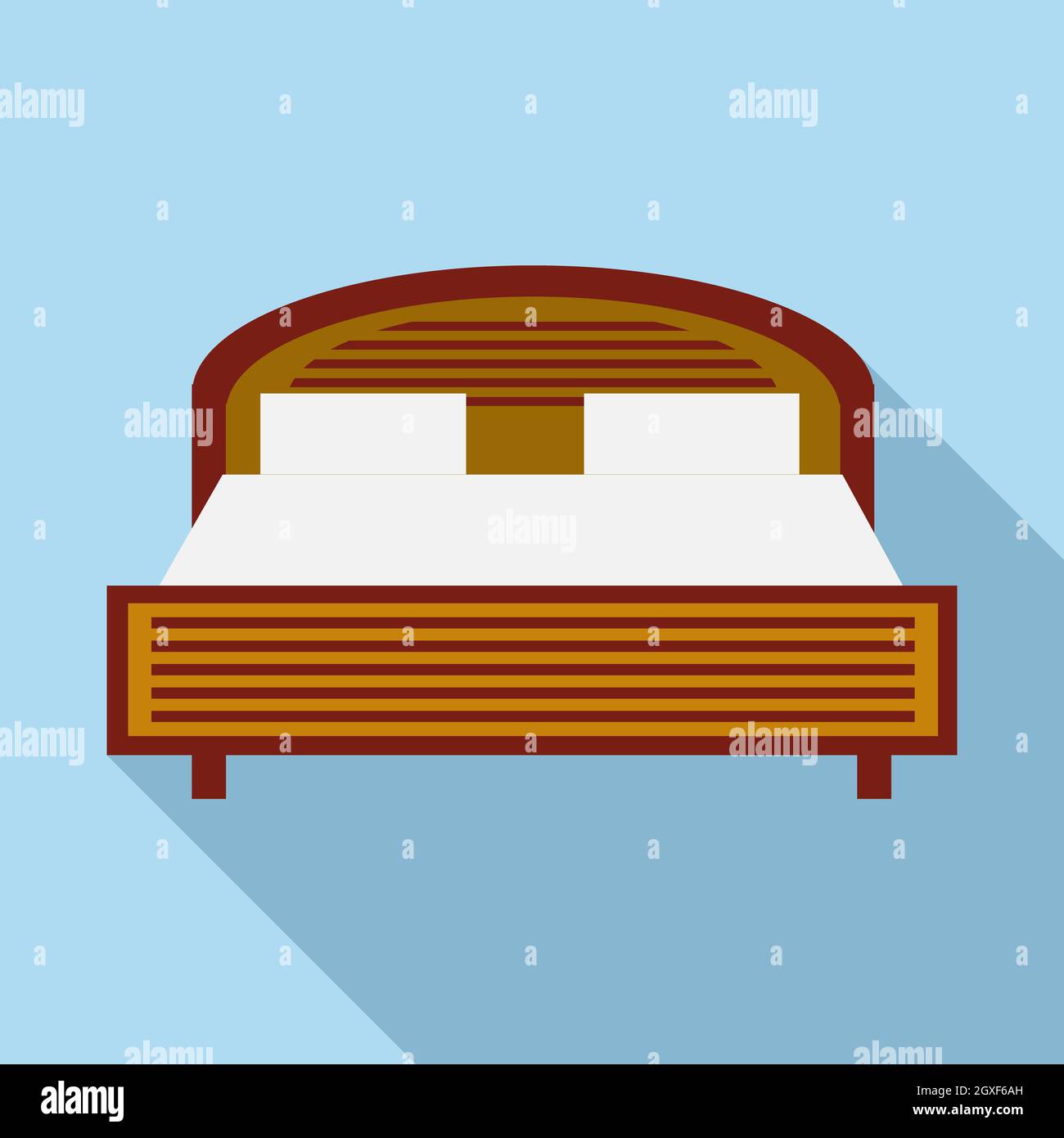 Wood double bed icon in flat style on a light blue background Stock ...