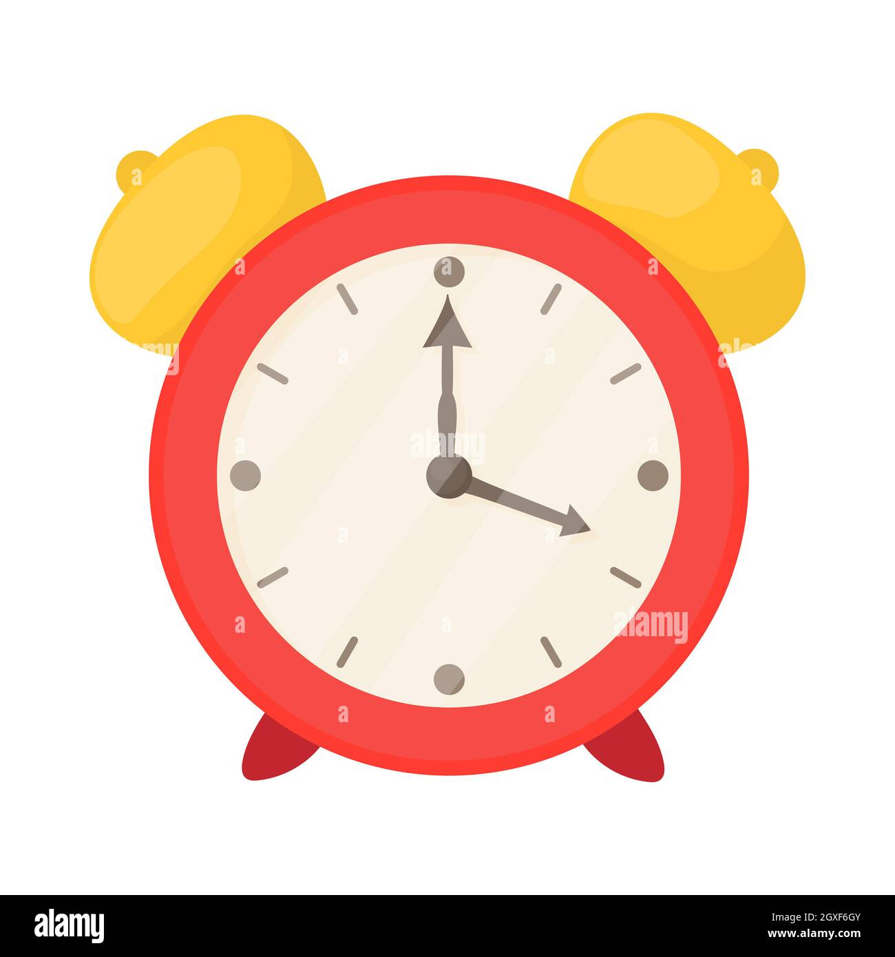Red alarm clock icon in cartoon style on a white background Stock Photo -  Alamy, image size:1300x1390