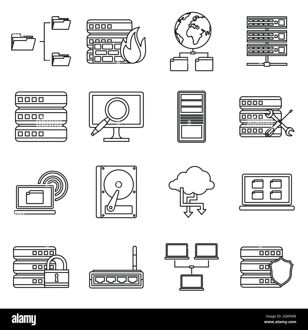 Big data icons set in outline style isolated on white background Stock Photo