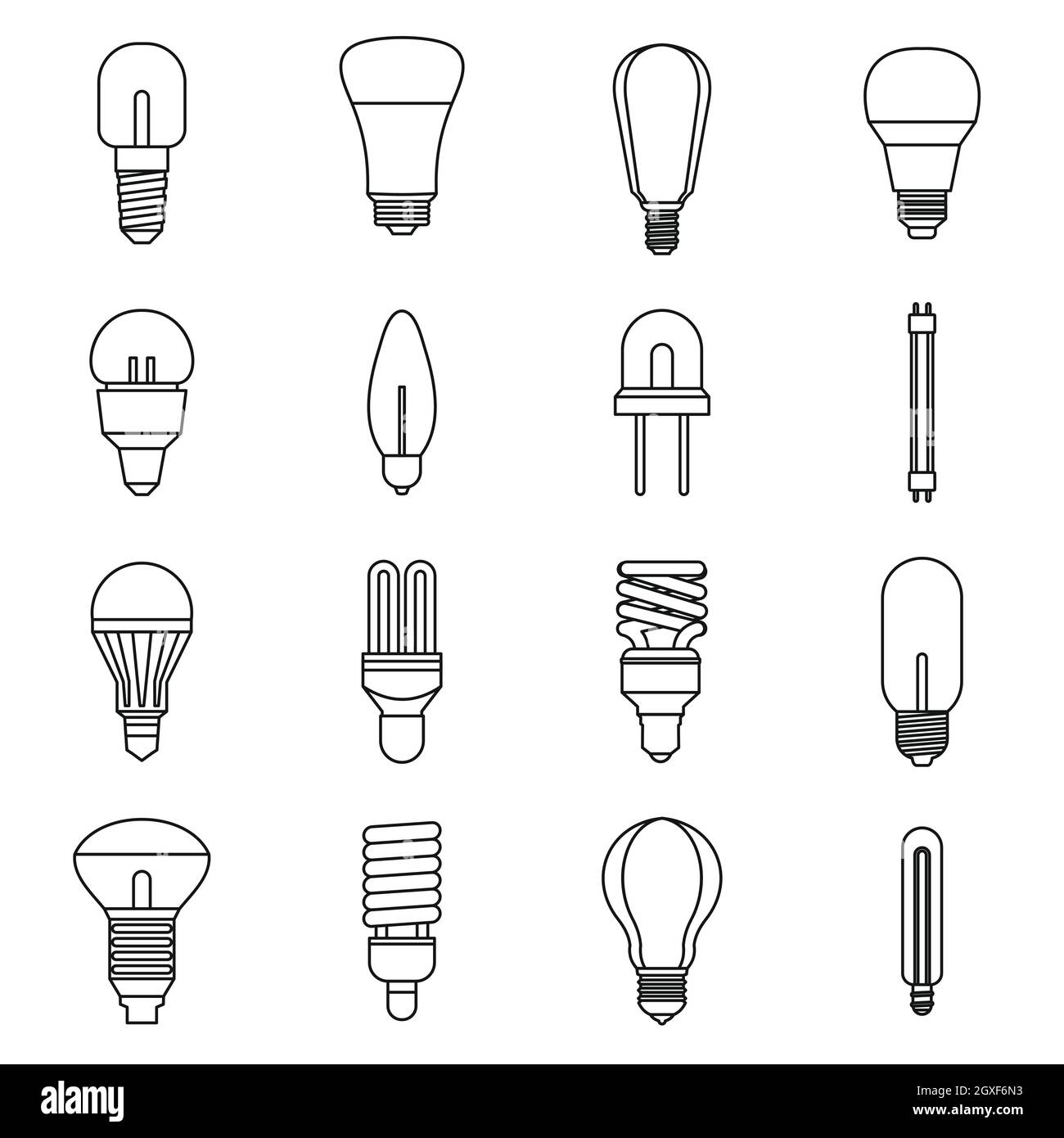 Light bulb icons set in outline style isolated on white background ...