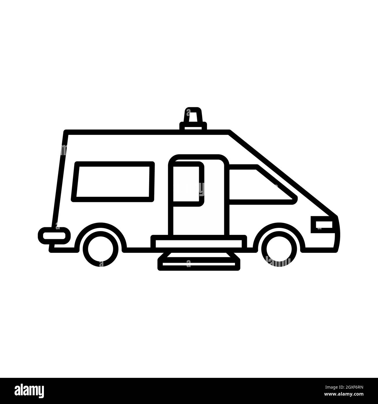 Ambulance icon in outline style isolated on white background Stock Photo