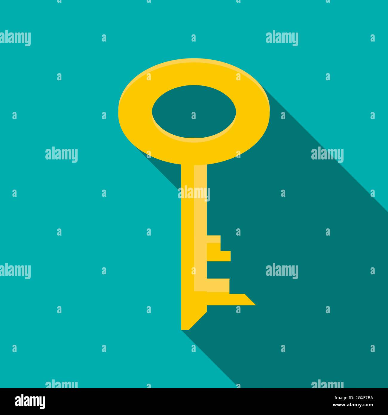 Key icon in flat style with long shadow. Close symbol Stock Photo