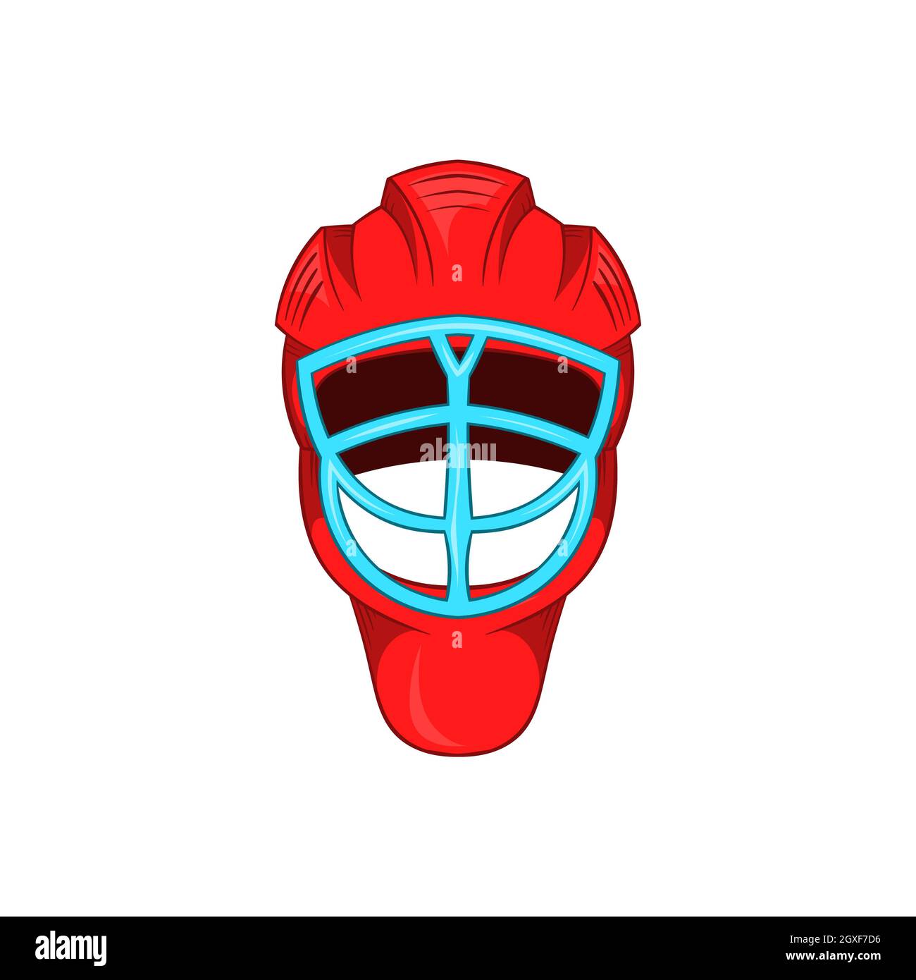 Red hockey helmet with cage icon in cartoon style on a white background