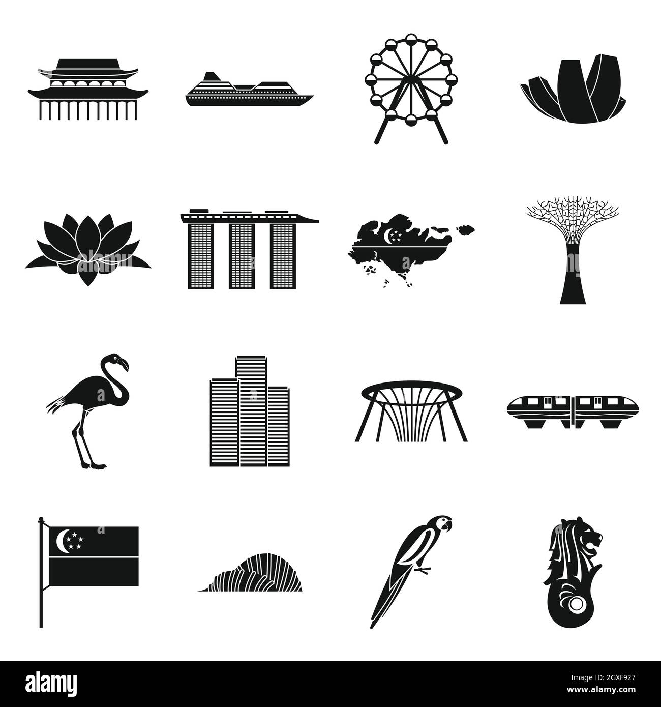 Singapore icons set in simple style isolated on white background Stock Photo