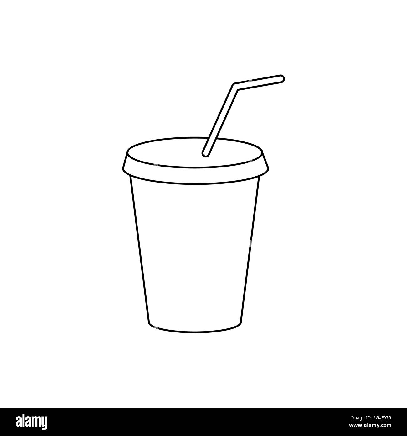 A soft drink in paper cup with lid and straw icon in outline style on a ...