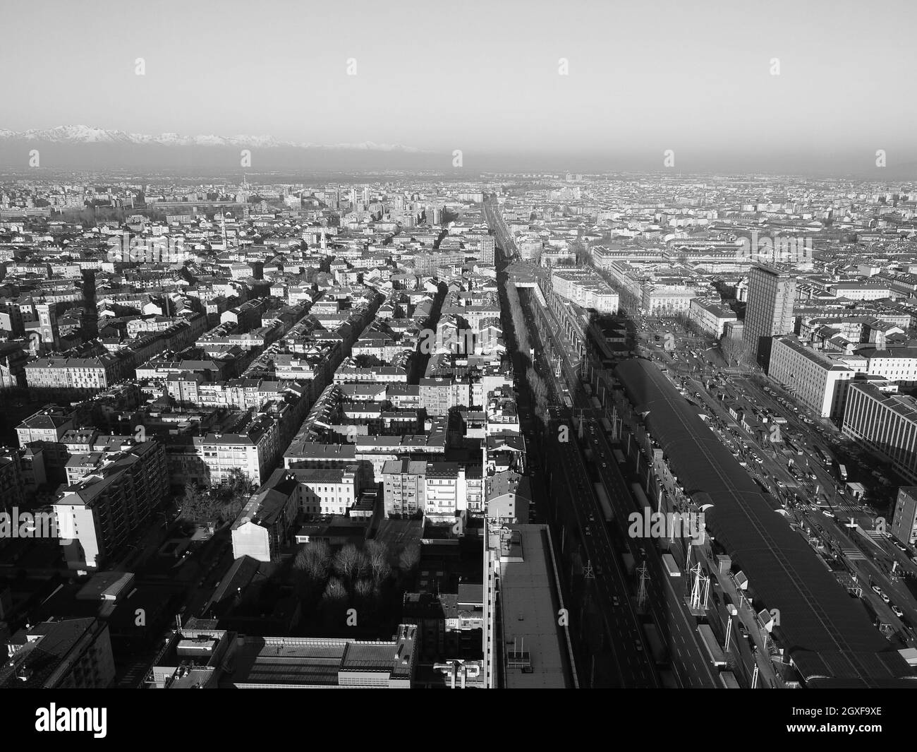 Aerial view of the city of Turin, Italy in black and white Stock Photo ...
