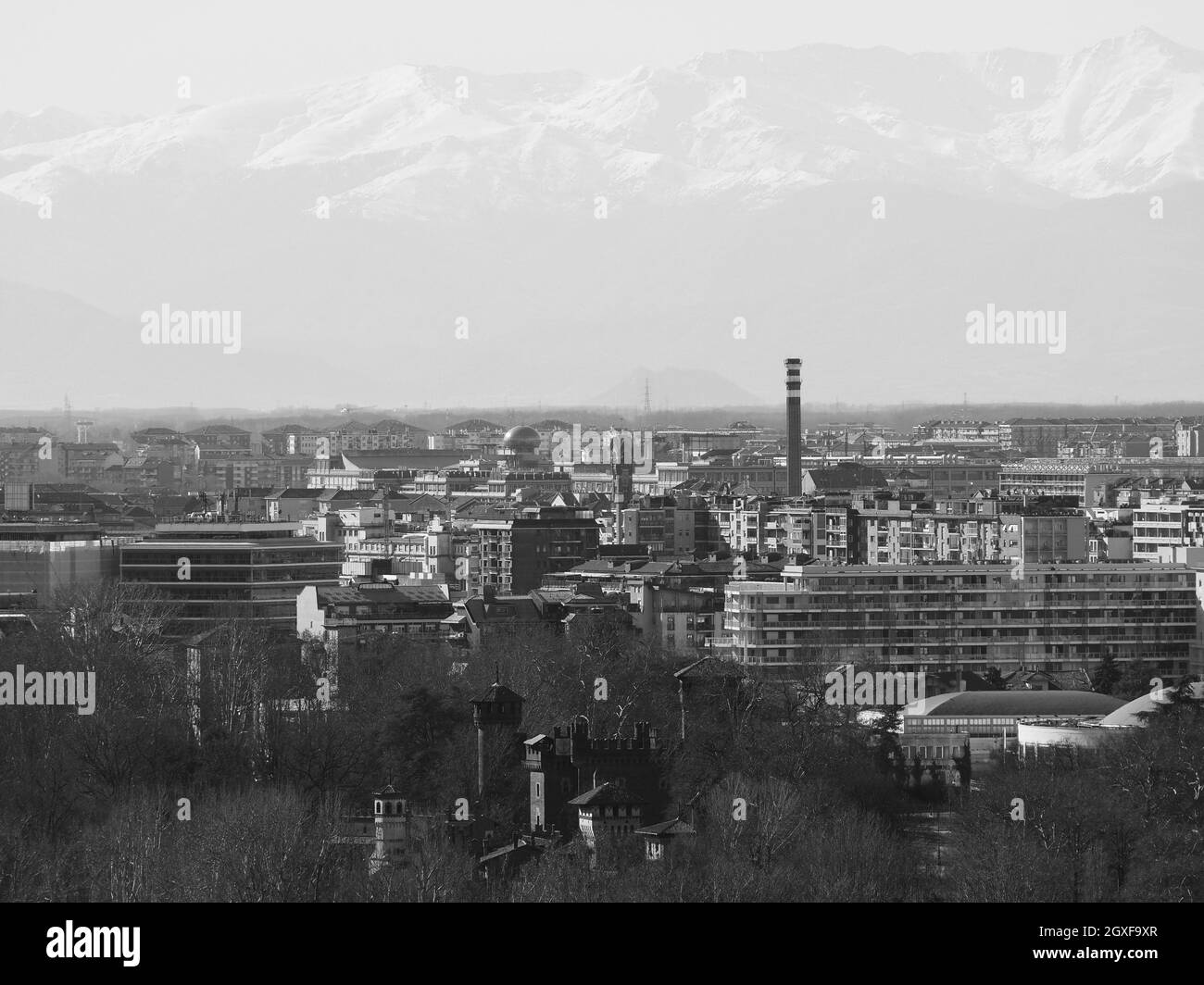 Aerial view of the city of Turin, Italy in black and white Stock Photo ...