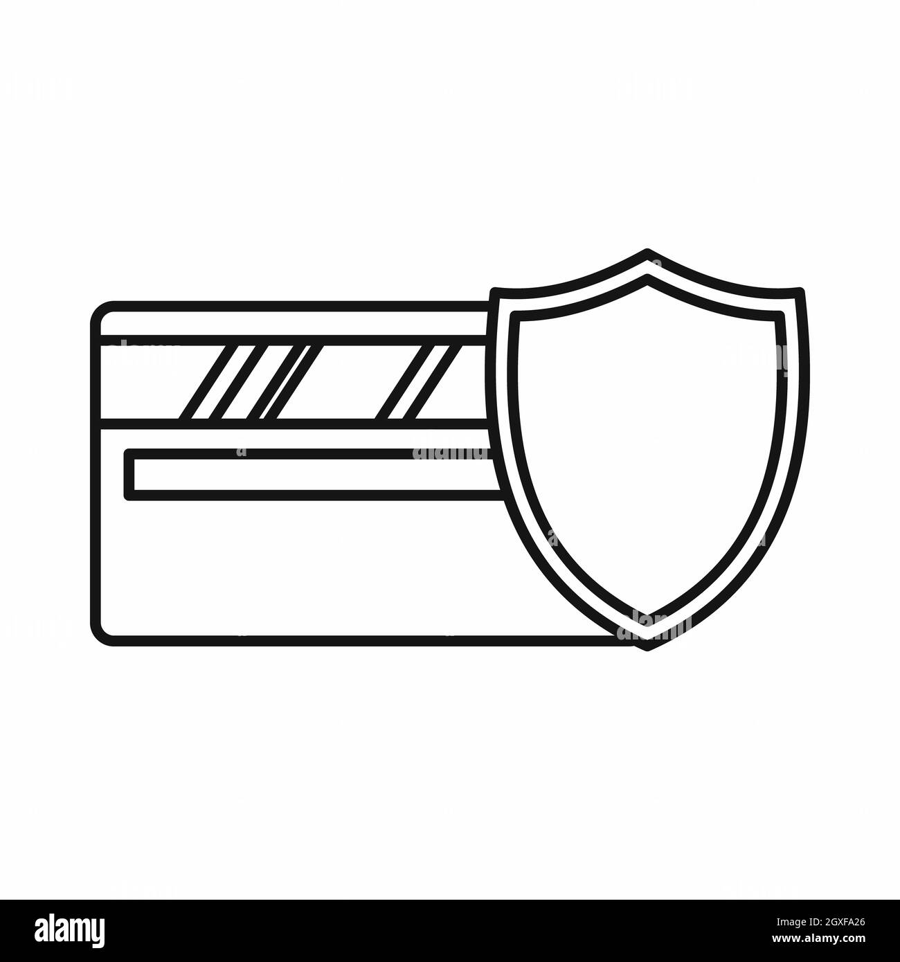 Credit card and shield icon in outline style isolated on white ...