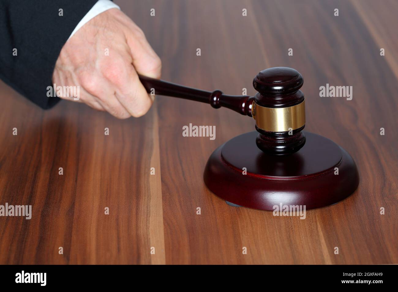 gavel and desk, symbolic rights and justice Stock Photo