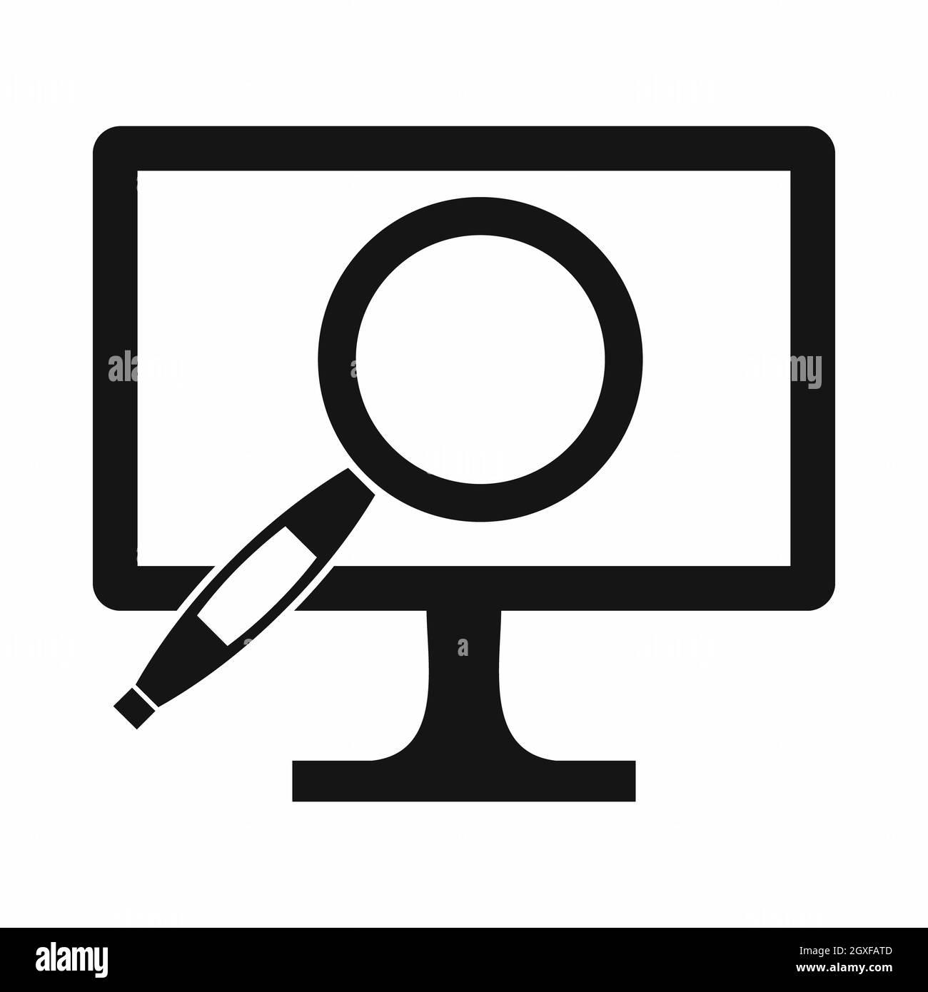 Computer monitor magnifying glass icon in simple style isolated on