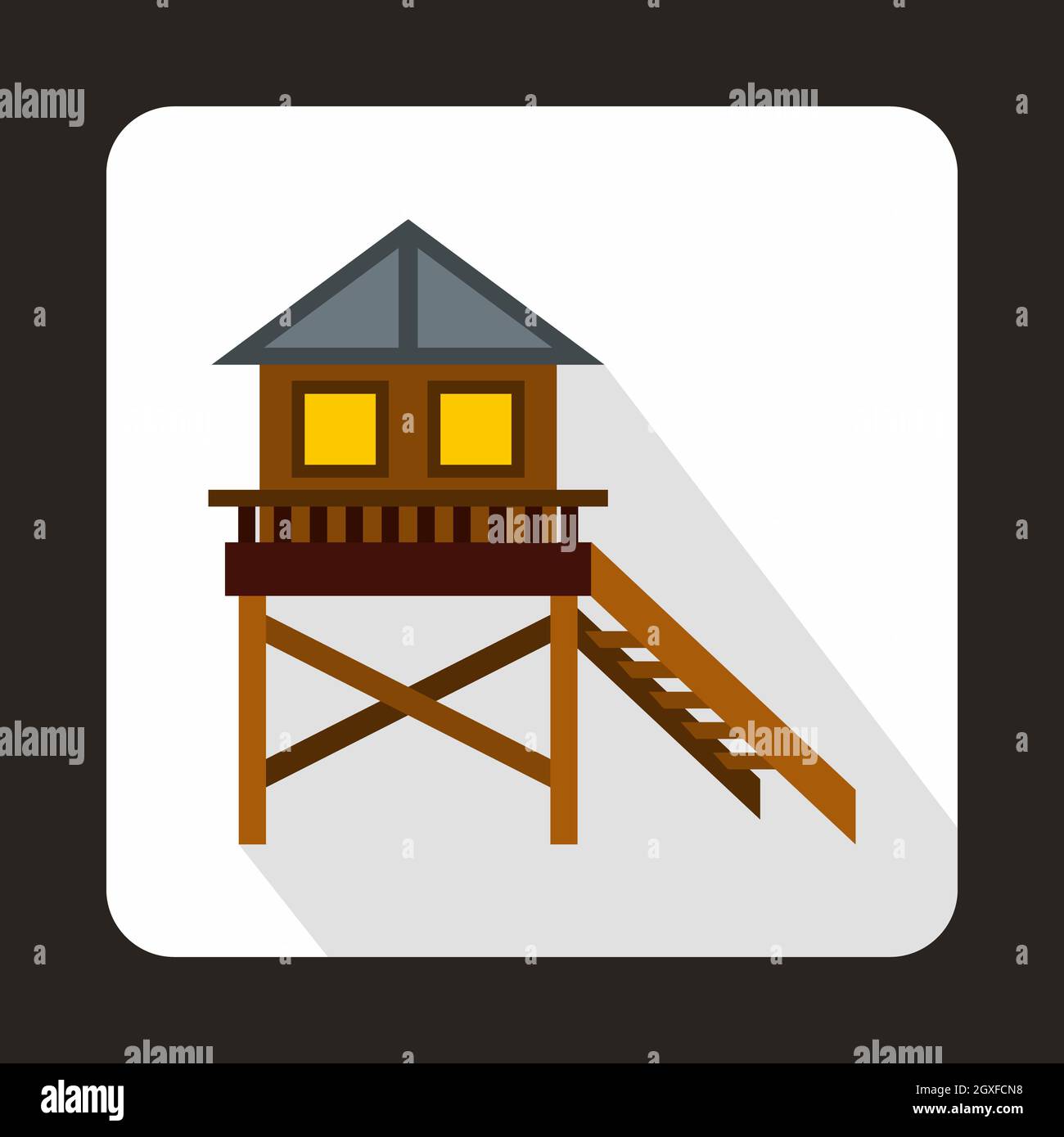 Wooden stilt house icon in flat style on a white background Stock Photo