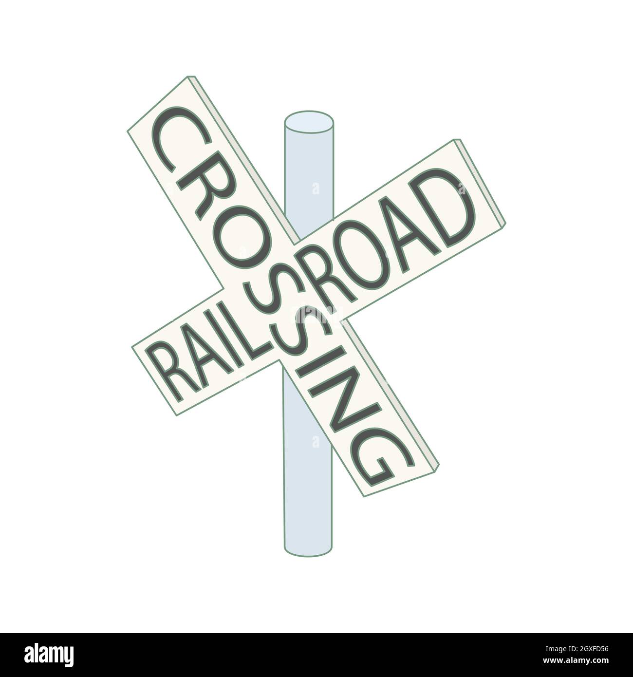 Railroad crossing sign icon in cartoon style on a white background Stock Photo