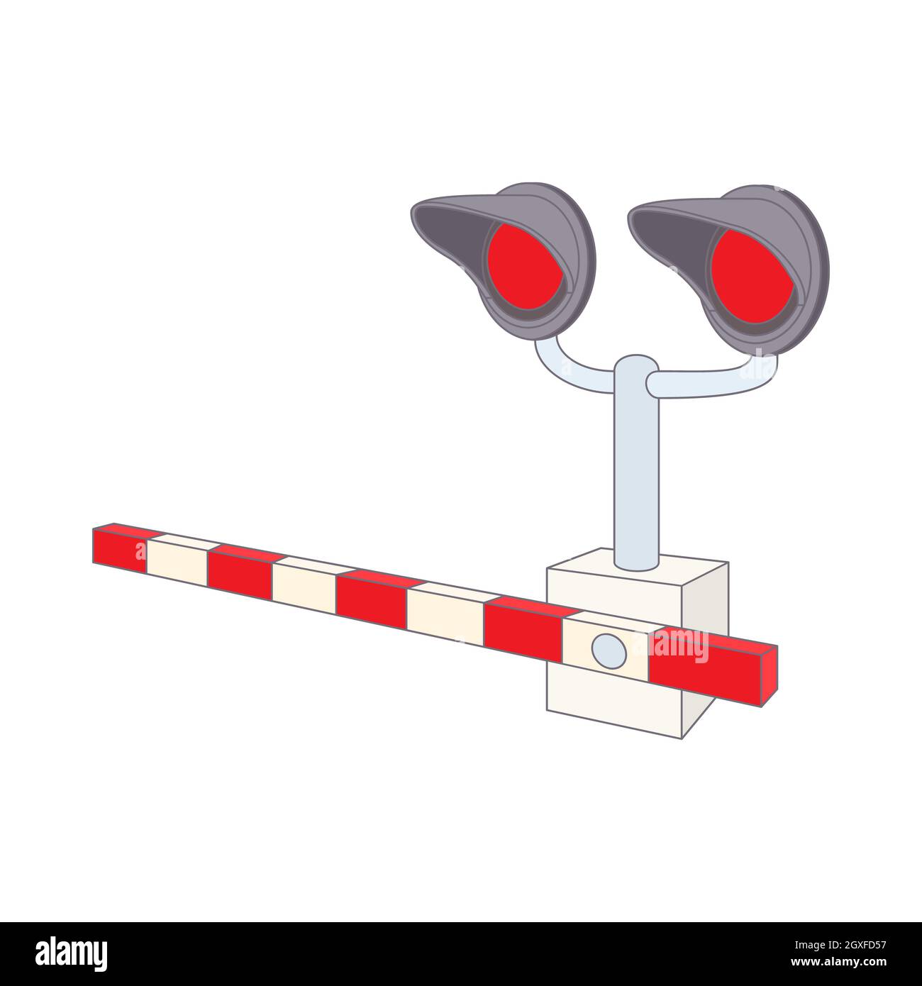 Railroad crossing icon in cartoon style on a white background Stock Photo
