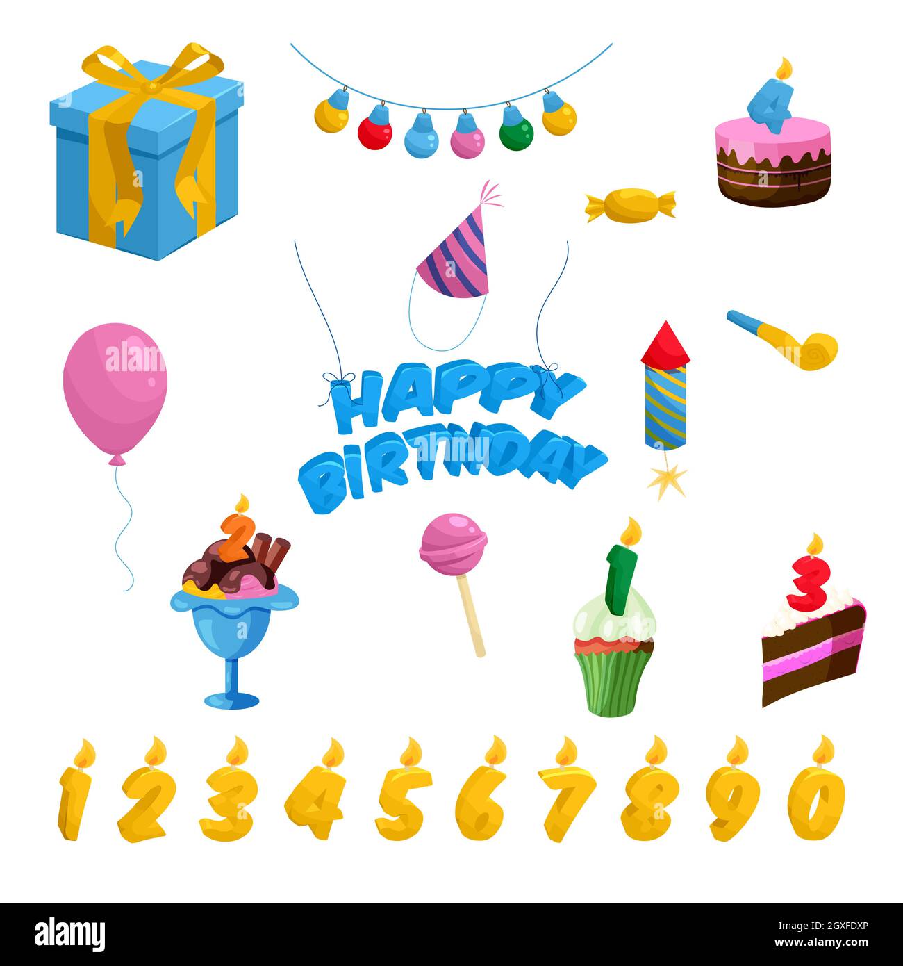 Birthday icons set cartoon isolated vector illustration Stock Photo - Alamy