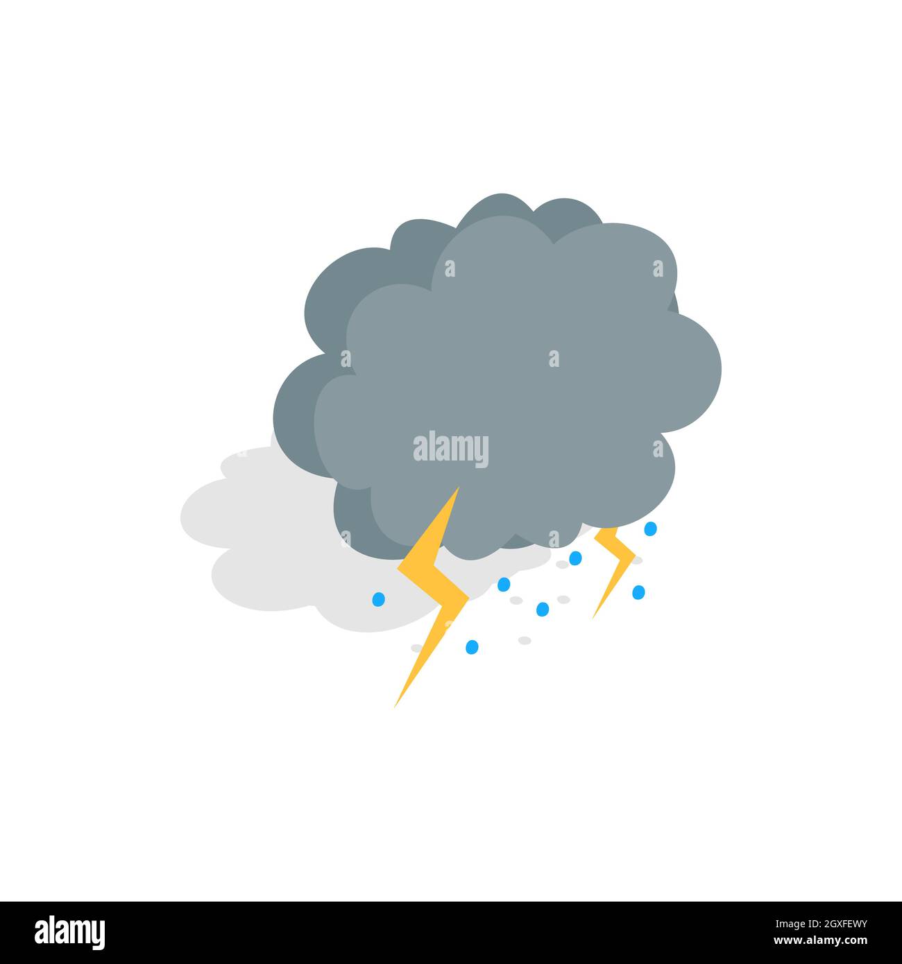 Cloud, lightning and hail icon in isometric 3d style on a white ...