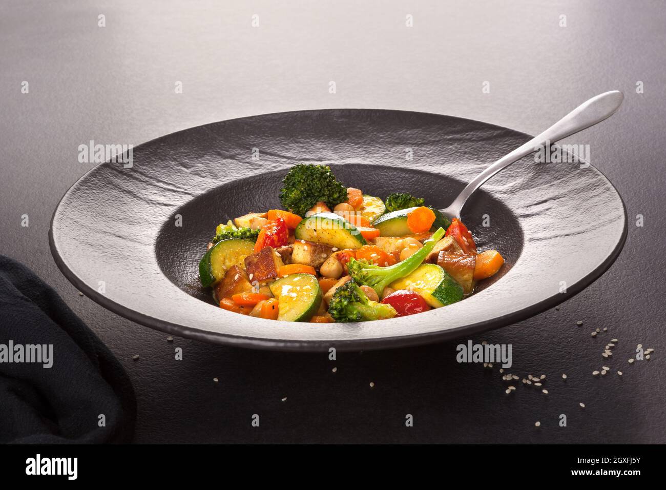 Vegan vegetable curry. Fine dining. Stock Photo