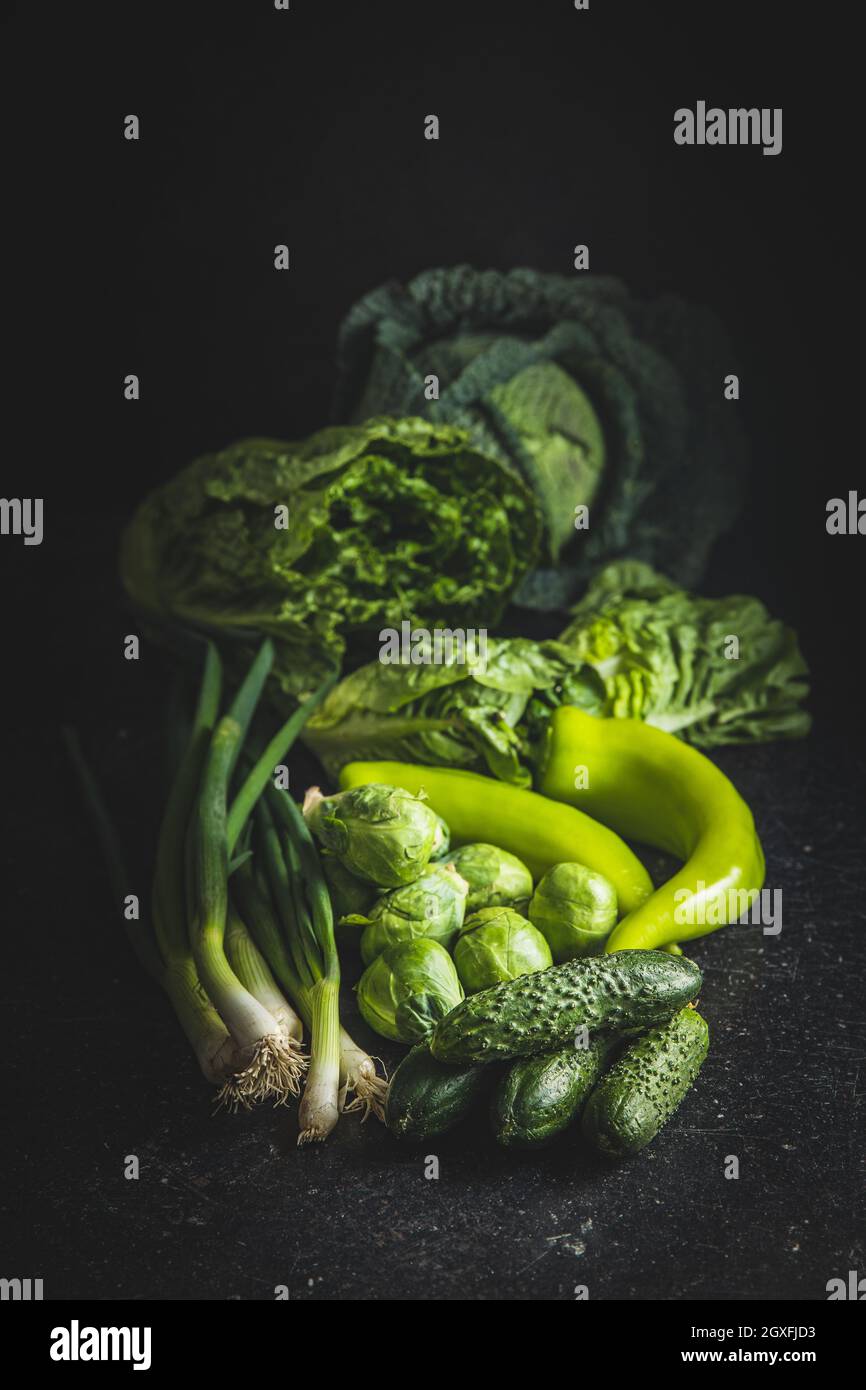 Different types of green vegetables. Stock Photo