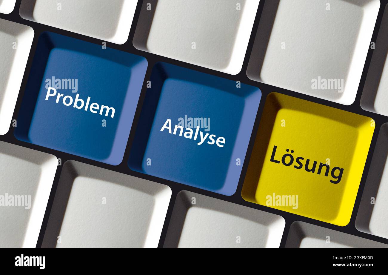 Problem Analysis Solution - German Language Buttons on Computer Keyboard consulting concept Stock Photo