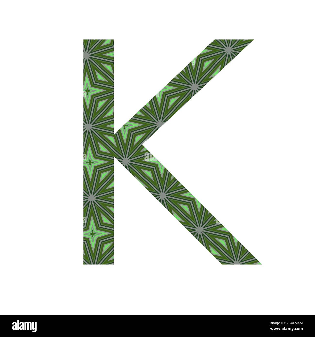Letter K of the alphabet made with a pattern of green stars, isolated on a white background Stock Photo