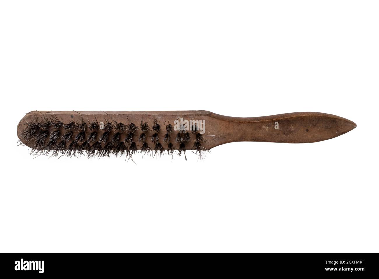 Close-up of a steel wire brush with wooden handle isolated on a white  background. Used for cleaning metal surfaces and cleaning barbecue grill.  Macro Stock Photo - Alamy
