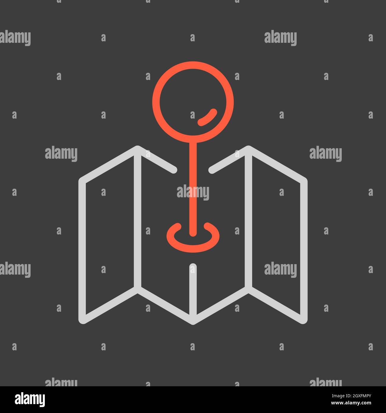 Map with pin, geo locate, pointer vector icon on dark background ...