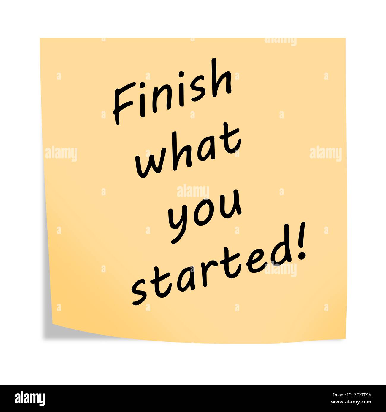 A Finish what you started 3d illustration post note reminder on white ...