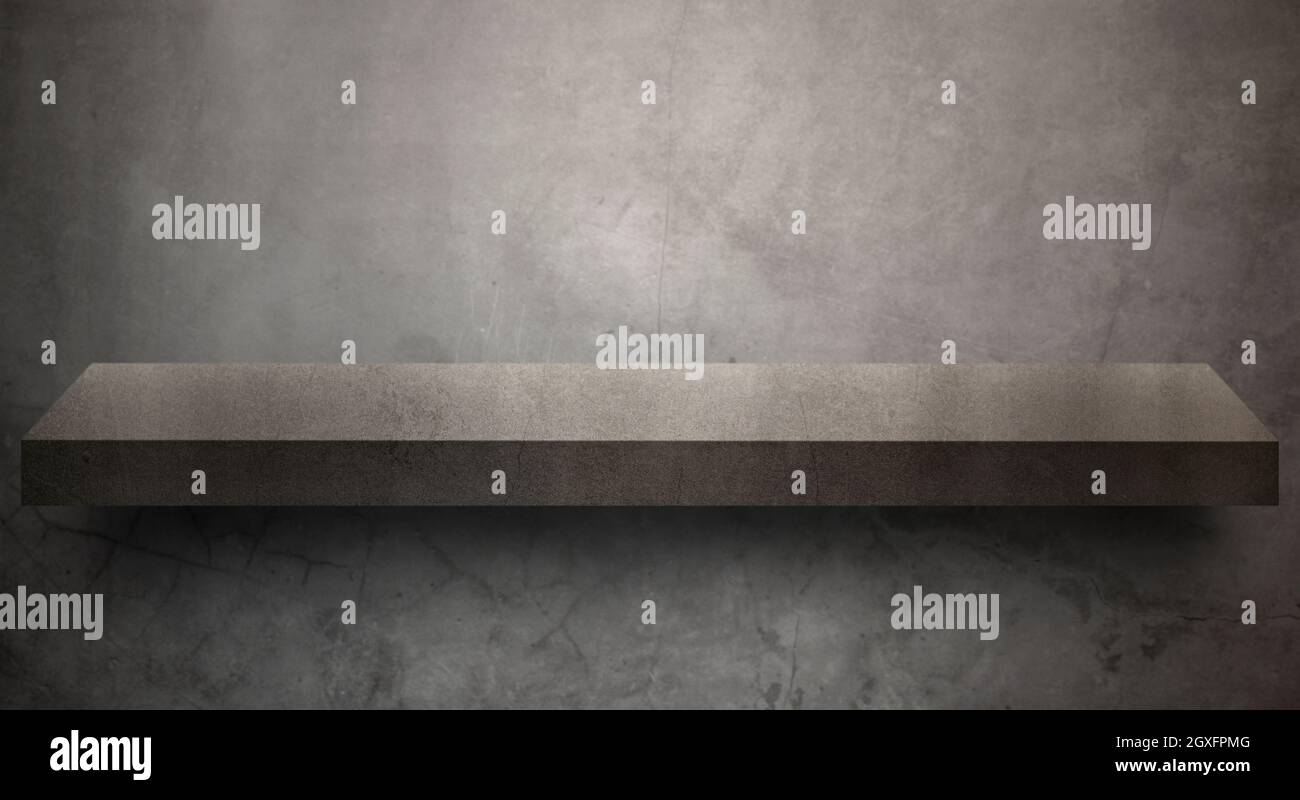 Grey stone empty shelf on stone wall Stock Photo