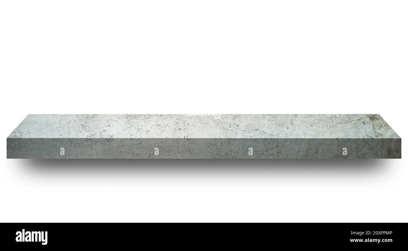 Grey stone empty shelf on white background Stock Photo
