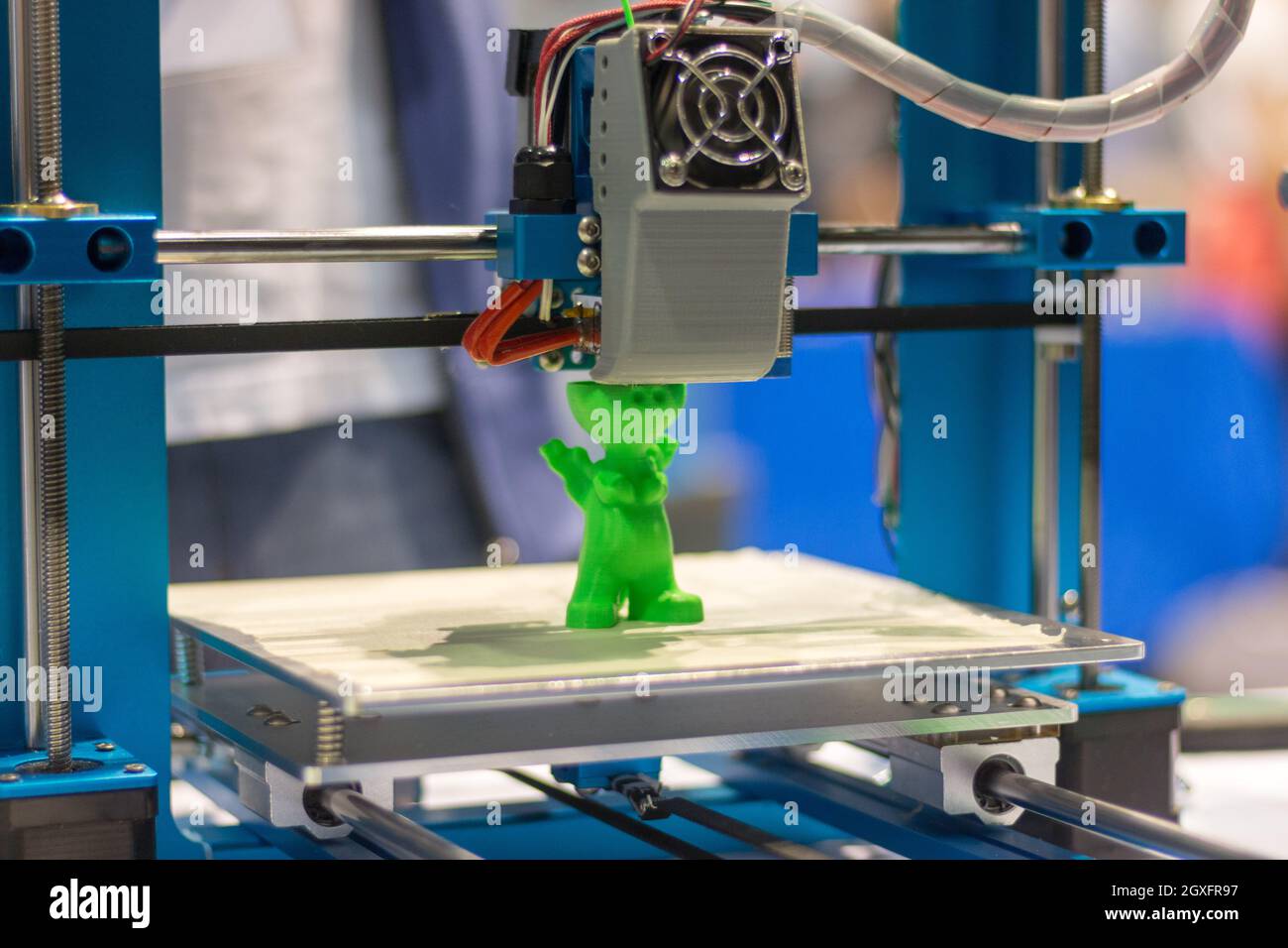 Automatic 3d printer performs a three-dimensional product creation, close-up Stock Photo