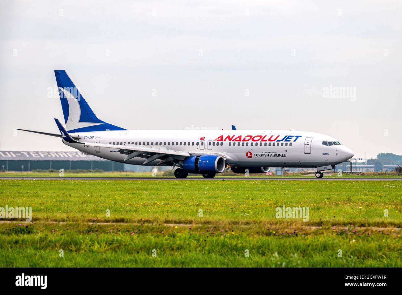 Anadolujet airlines Boeing 737 on the runway Stock Photo