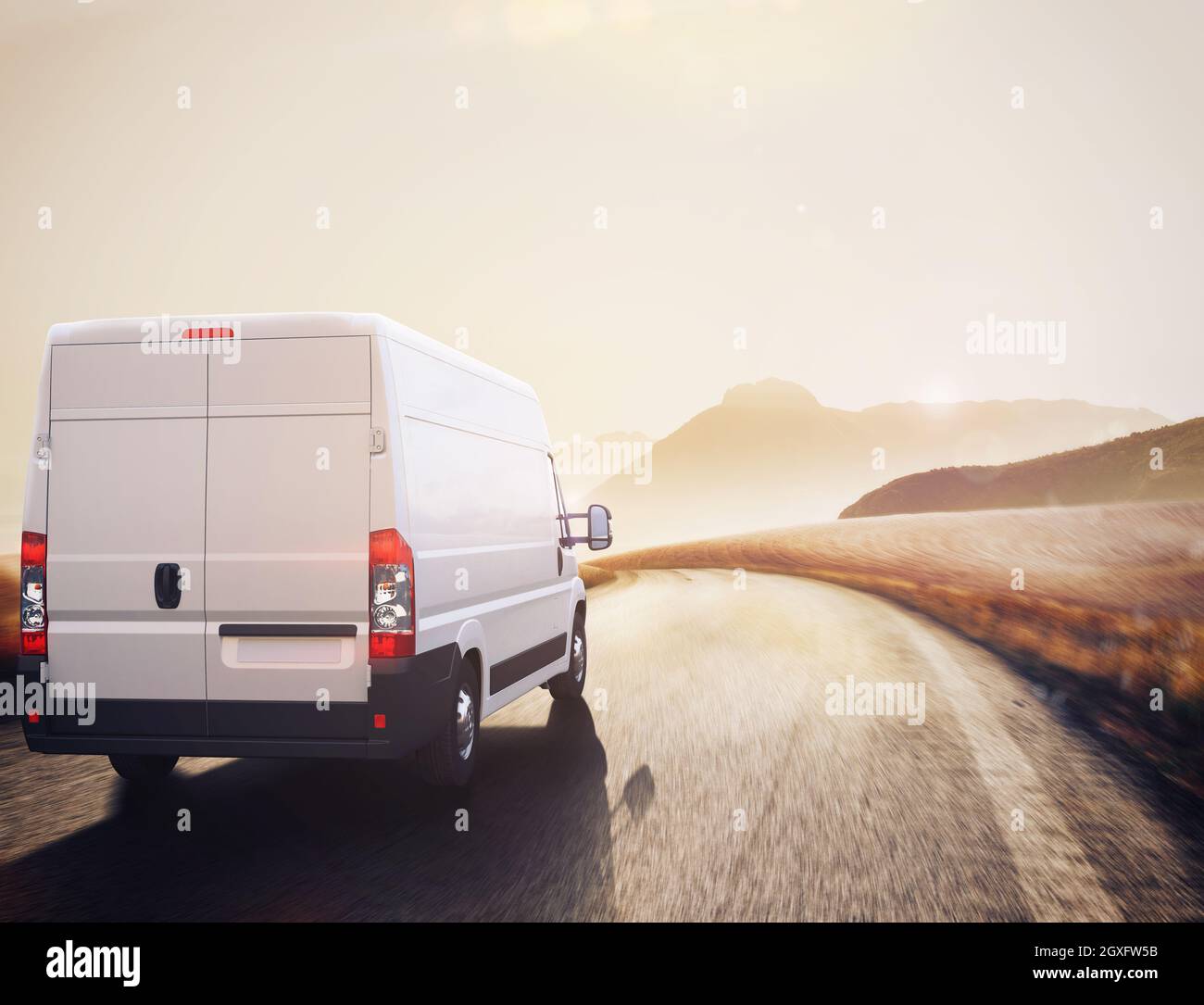 Truck on road in a natural landscape. 3D Rendering Stock Photo - Alamy