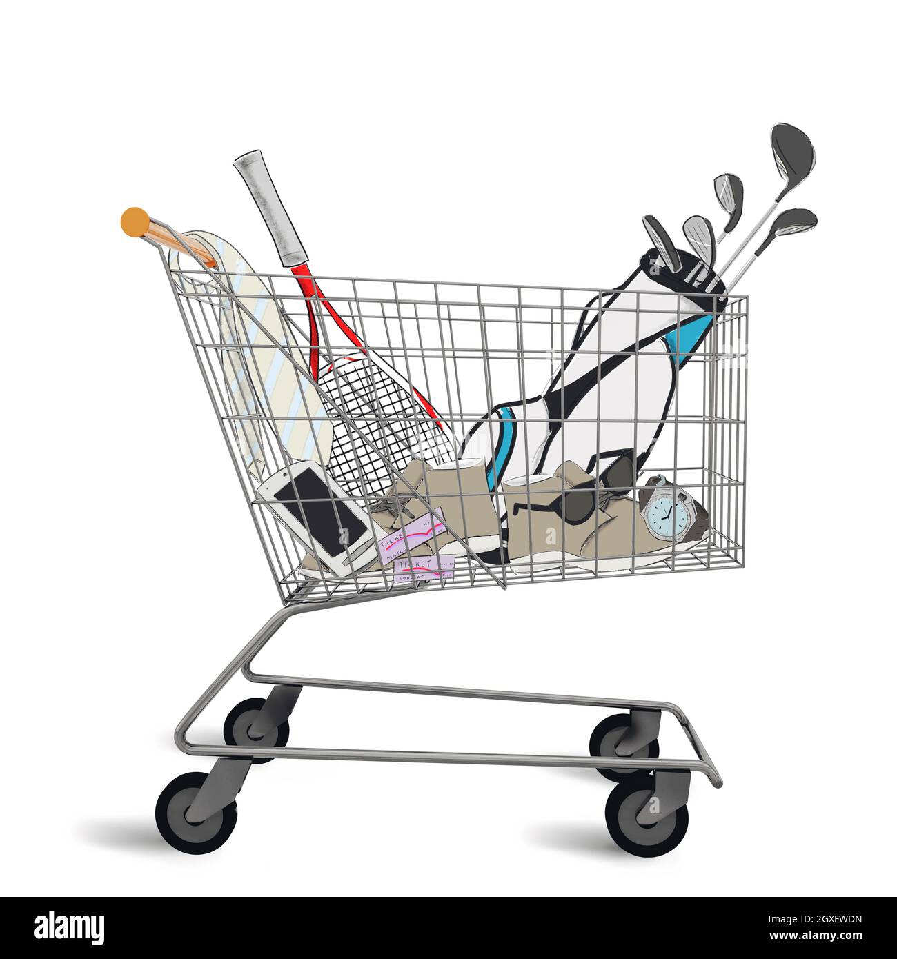 Shopping cart full of purchases and tenders Stock Photo Alamy