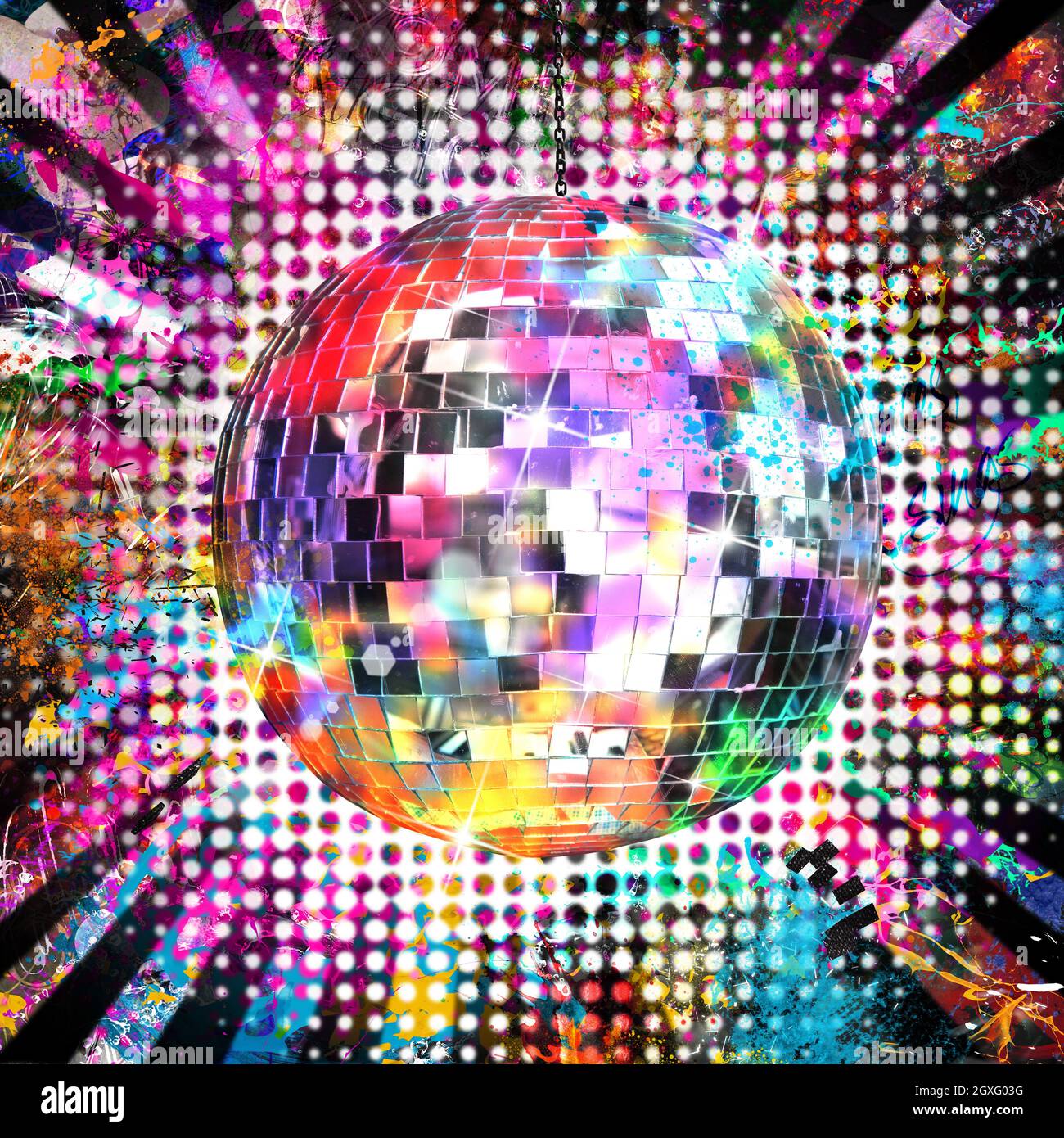 Disco ball with light and color background Stock Photo - Alamy