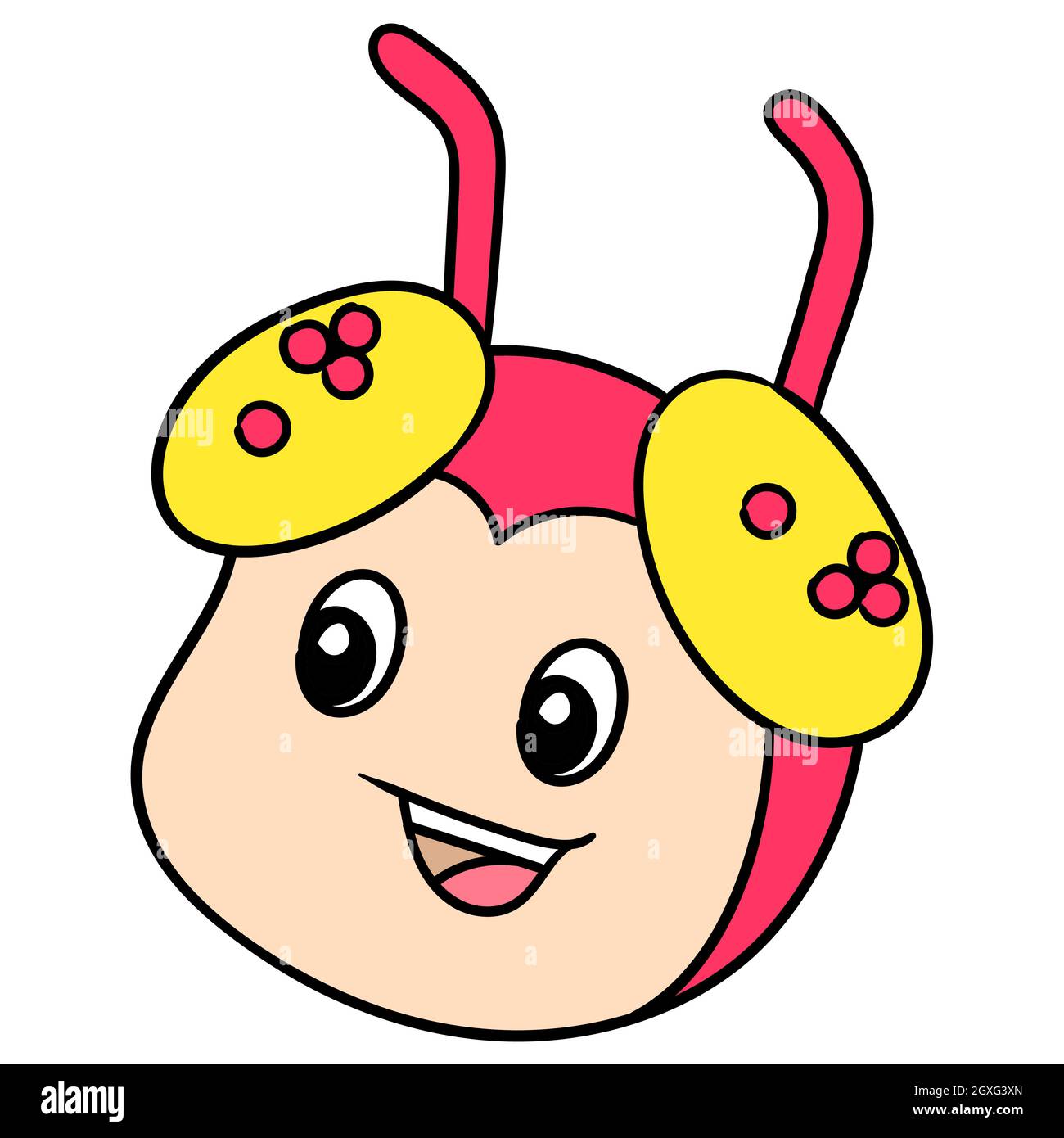 the head of a cute faced insect has two antennae Stock Vector Image