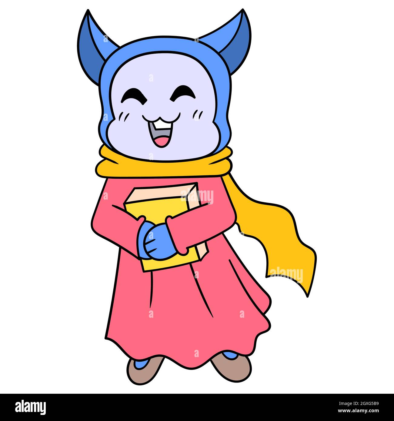 a happy faced muslim female cat carrying the holy book Stock Vector