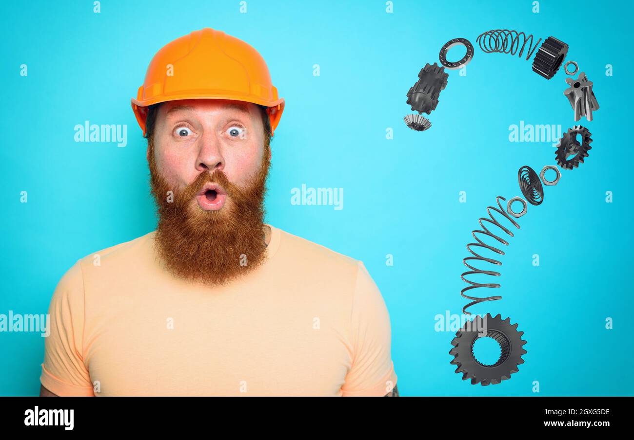Incompetent worker is unsure about his work and has doubts Stock Photo