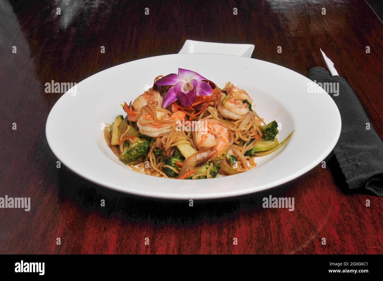 Traditional and authentic Chinese cuisine known as shrimp lo mein Stock
