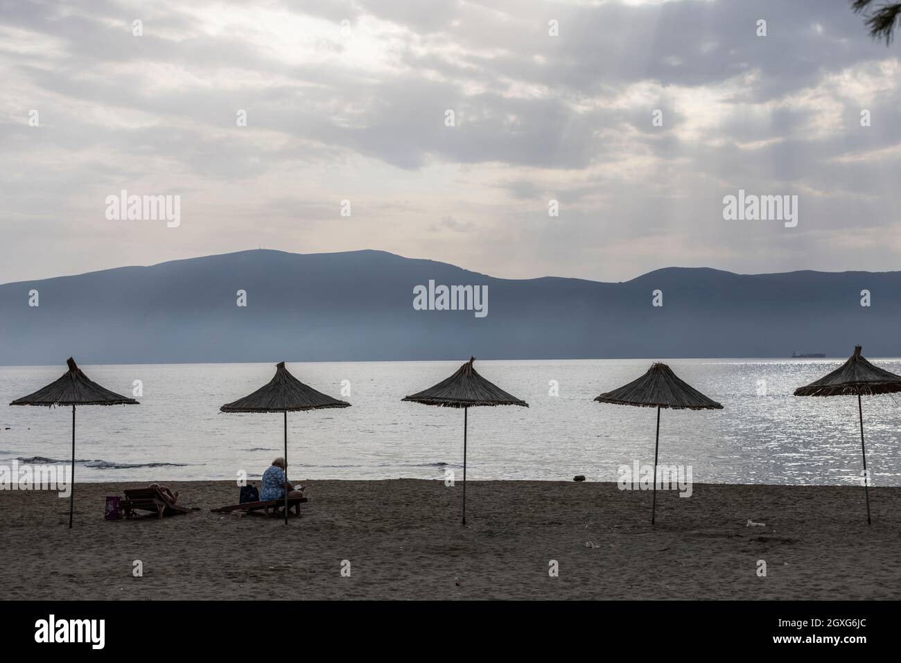 Vlore, situated on the Adriatic coast, the third-most populous city in Albania, Balkans, southeastern Europe. Stock Photo
