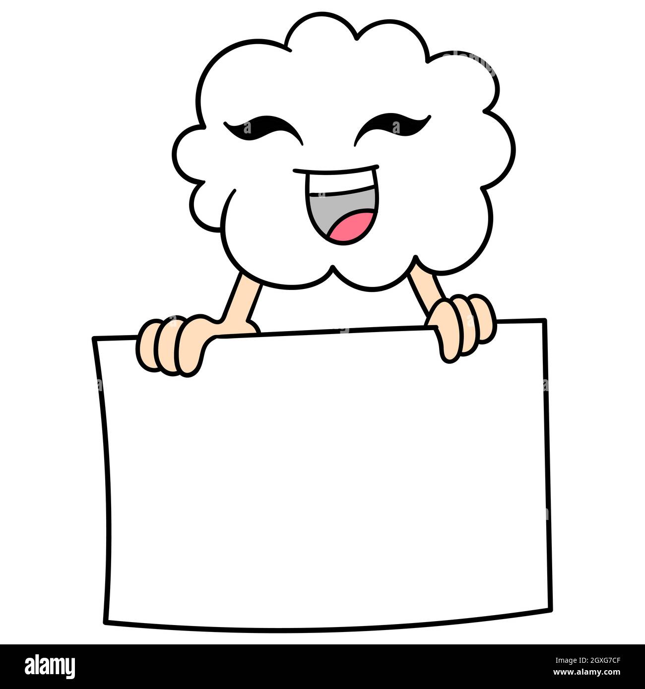 white cotton clouds carry a blank sheet of paper template Stock Vector