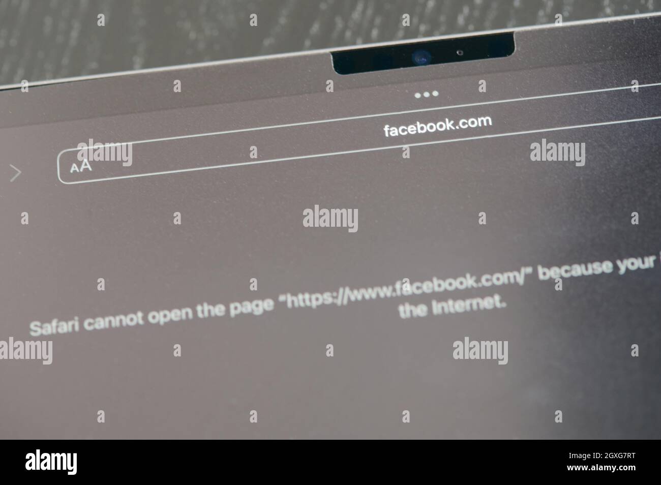 New york, USA - October 5 2021: Offline mode in facebook service on tablet screen close up view Stock Photo