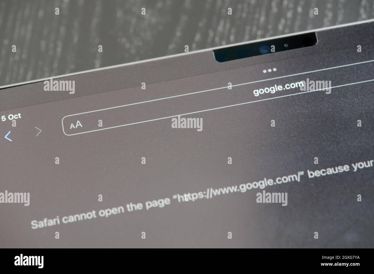 New york, USA - October 5 2021: Offline mode in google search web  service on tablet screen close up view Stock Photo