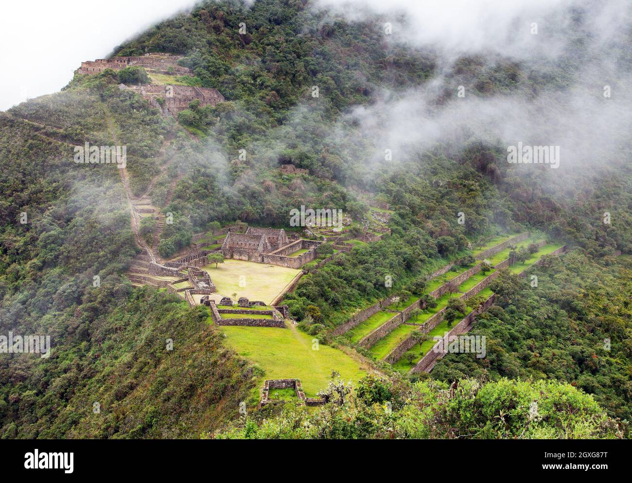 Choquequirao, one of the best Inca ruins in Peru. Choquequirao Inca trekking trail near Machu Picchu. Cuzco region in Peru Stock Photo
