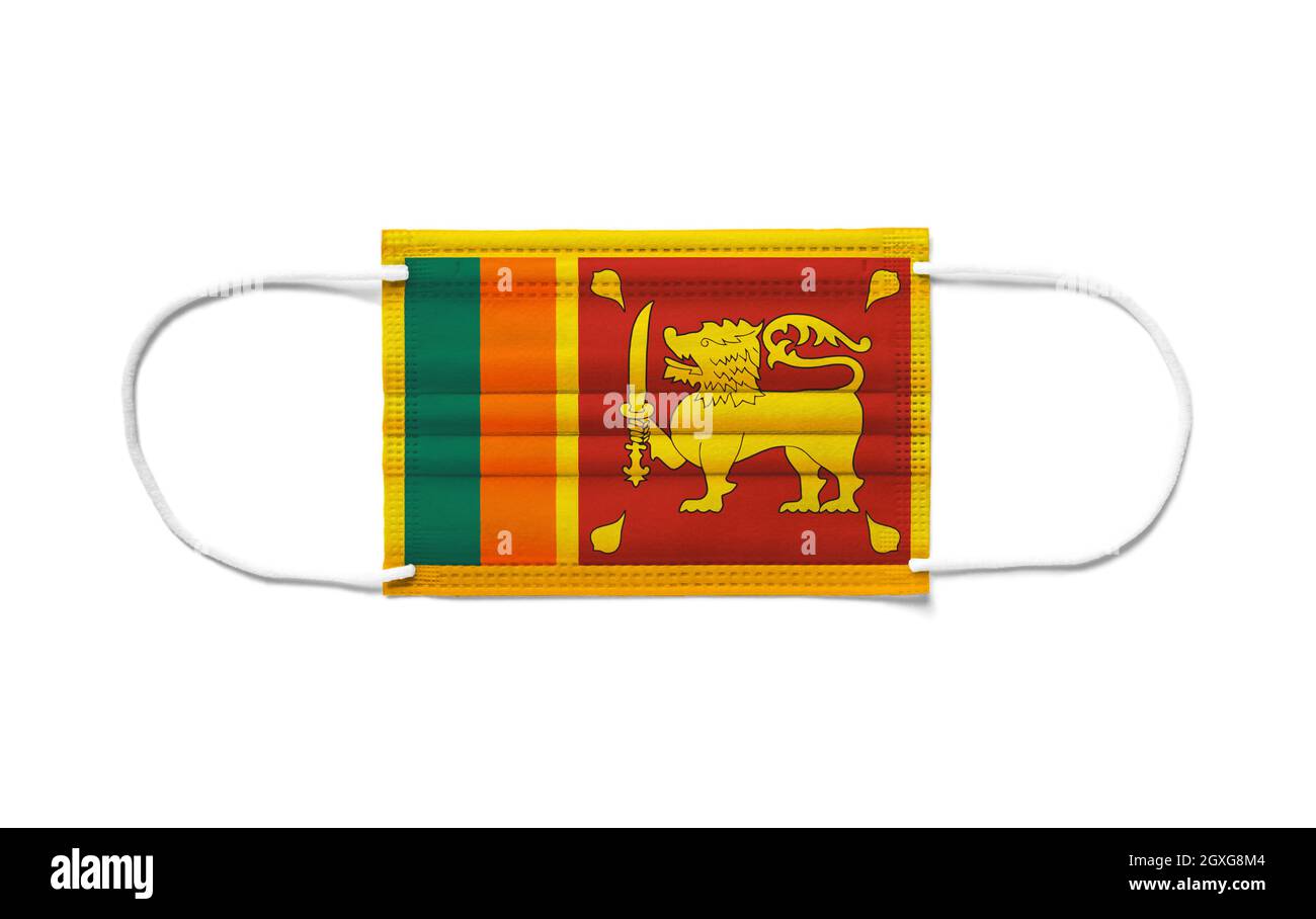 Flag of Sri Lanka on a disposable surgical mask. White background