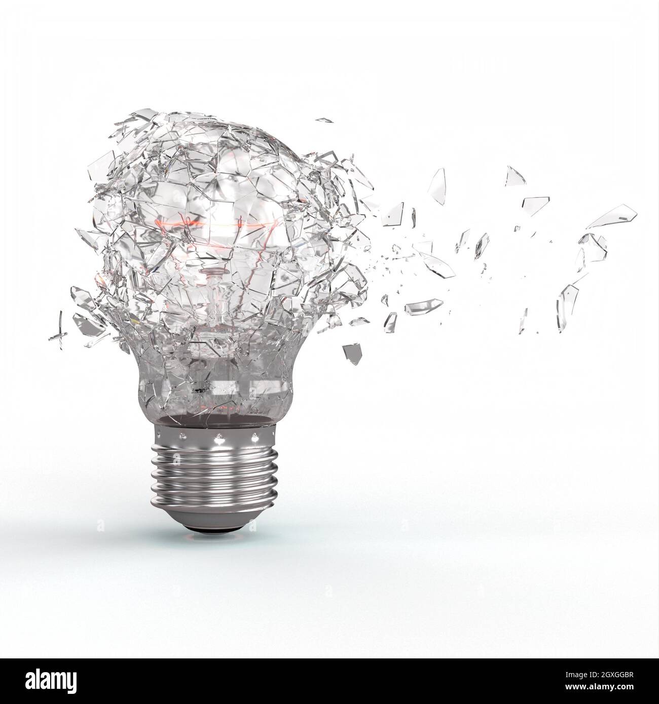 explosion of a tungsten filament electric light bulb. 3d render Stock