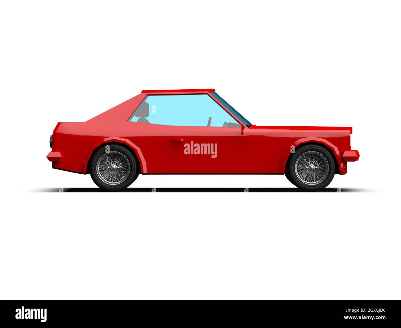 3D llustration Red Race Sport Car, Simple Coupe City Auto Icon, Low