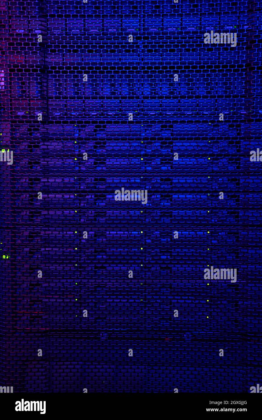 Close up image of dark server room with storage with many HDD disks ...