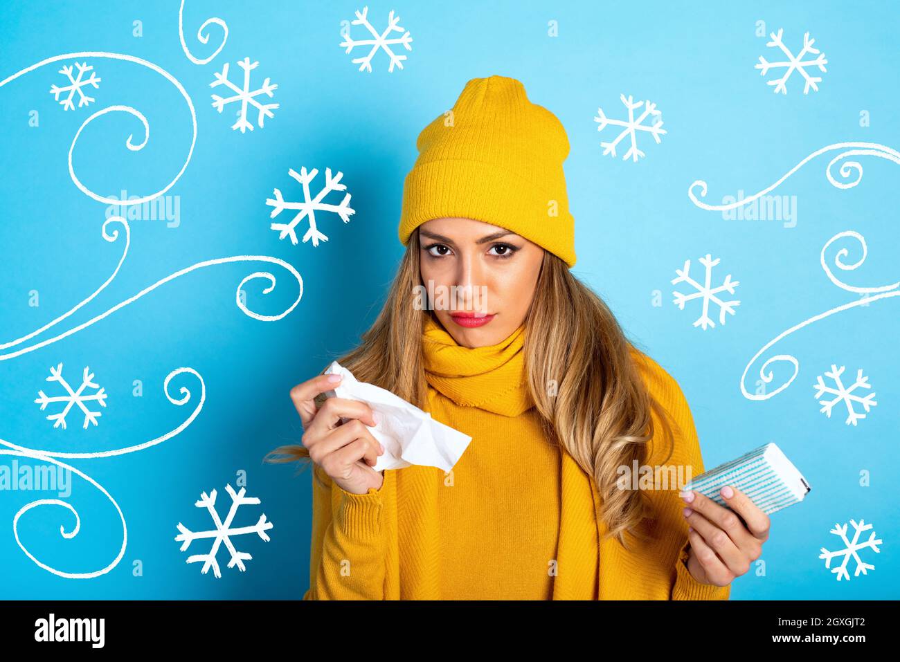 Girl caught a cold and wipes her nose Stock Photo Alamy