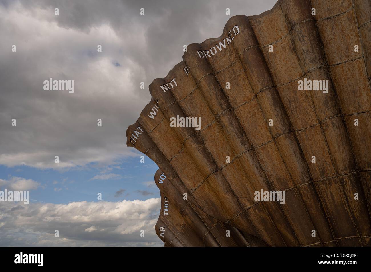 The Scallop at Aldeburgh Beach, By Maggi Hambling as a tribute to Benjamin Britten Stock Photo