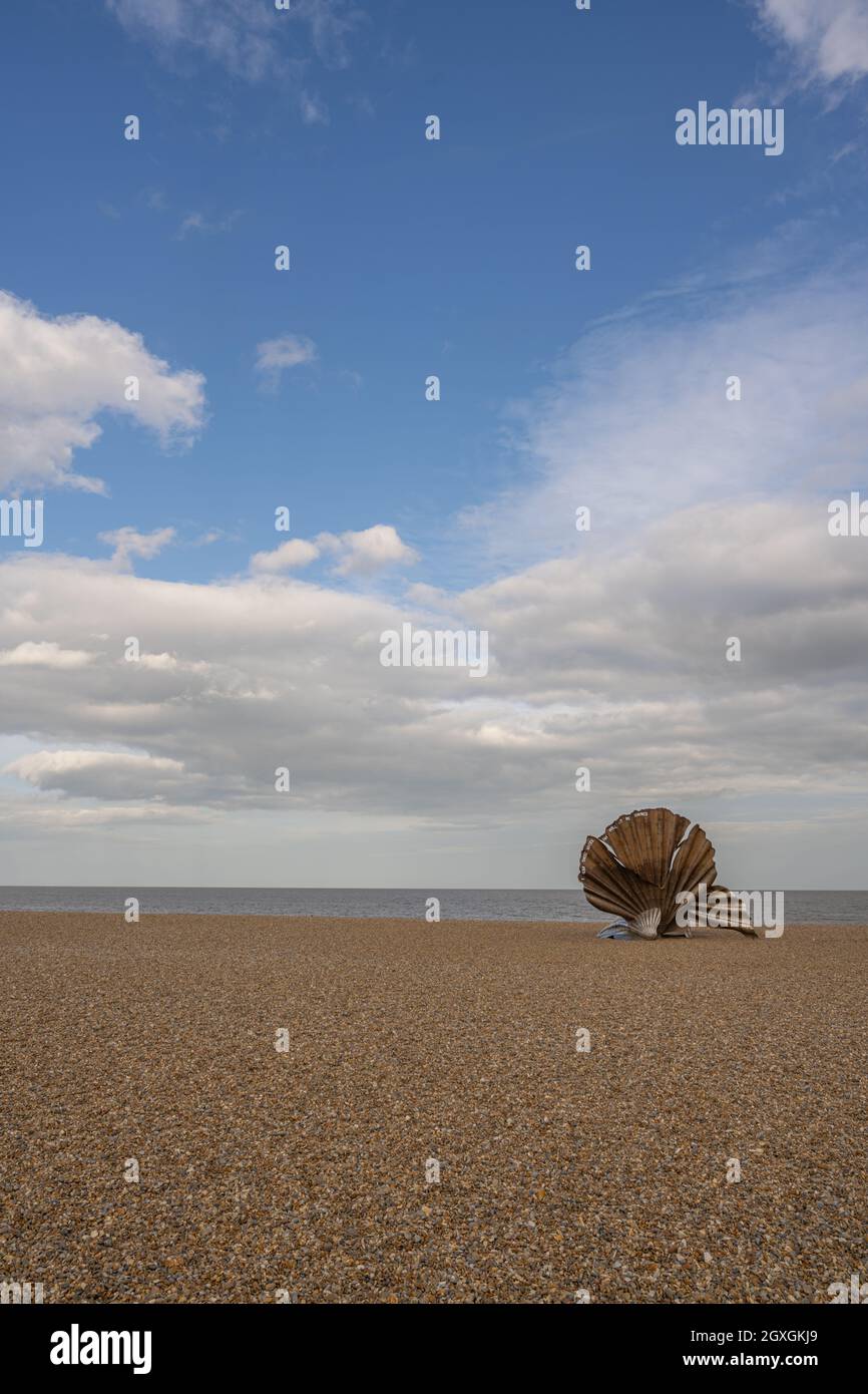 The Scallop at Aldeburgh Beach, By Maggi Hambling as a tribute to Benjamin Britten Stock Photo