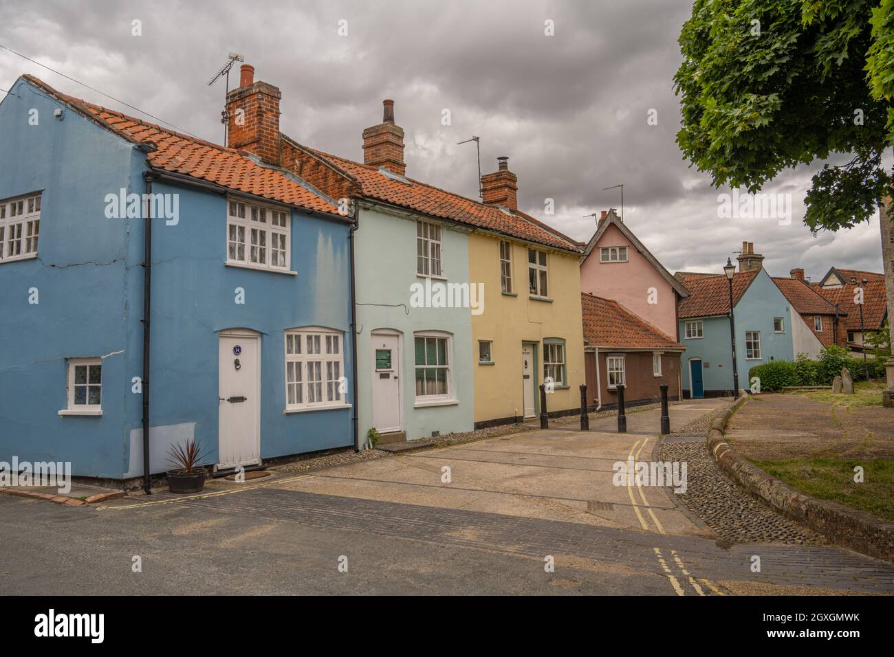 Brightly painted Houses in Halesworth Suffolk Stock Photo